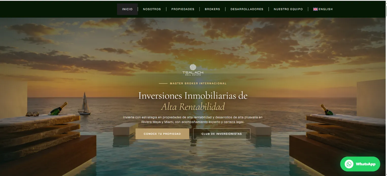 Página de inicio del sitio web de Tsalach Real Estate, inversiones inmobiliarias
